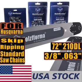 US STOCK -Holzfforma 72Inch 3/8" .063" 210 Drive Links Solid Guide Bar Full Chisel Saw Skip Ripping Chain Combo For HUS 365 372 385 390 394 395 480 56